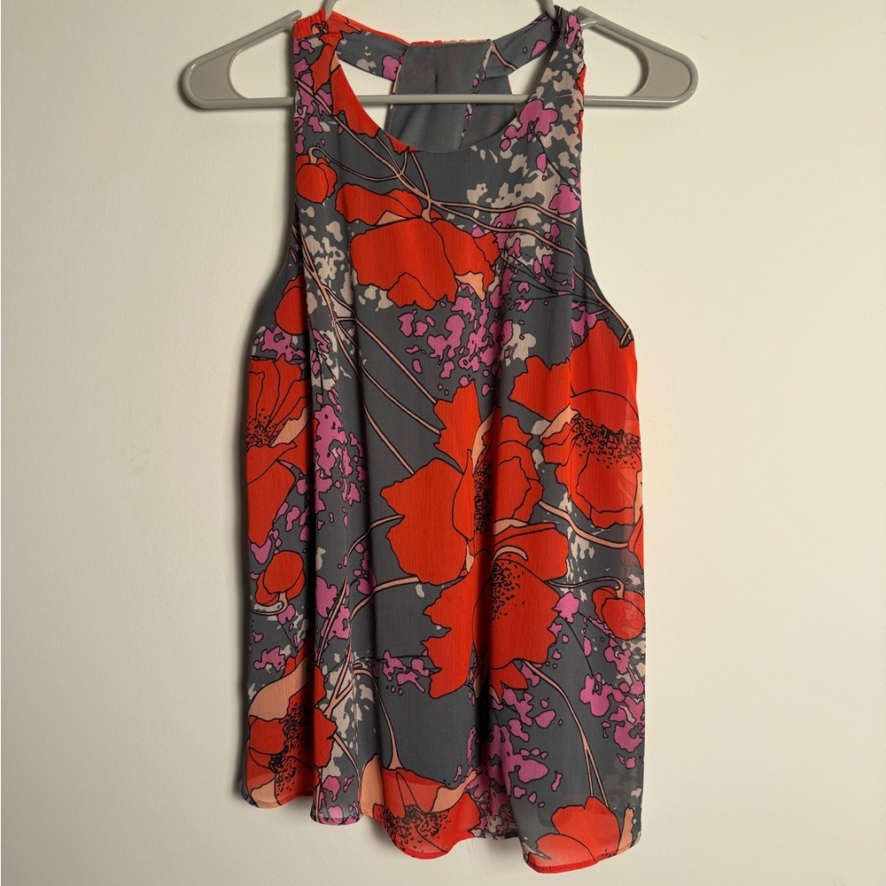 Banana Republic Red Relaxed floral Asymmetrical Tank Top